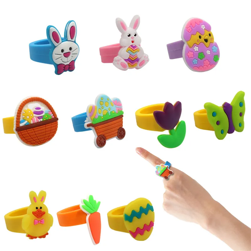 Cartoon Ostern Ringe Ei Korb Kleine Schmuck Bunny Frühling Party Kinder Kind Kaninchen Spielzeug Zubehör