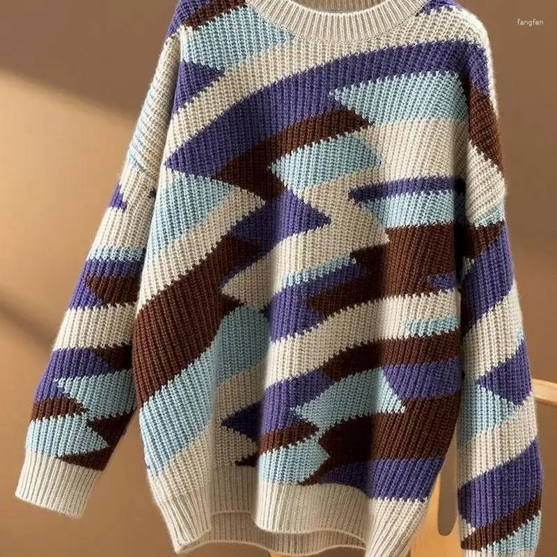 Suéteres femininos moda feminina cor bloco design pullovers de malha estilo coreano camisola de malha casual solto y2k tops outono inverno tendência