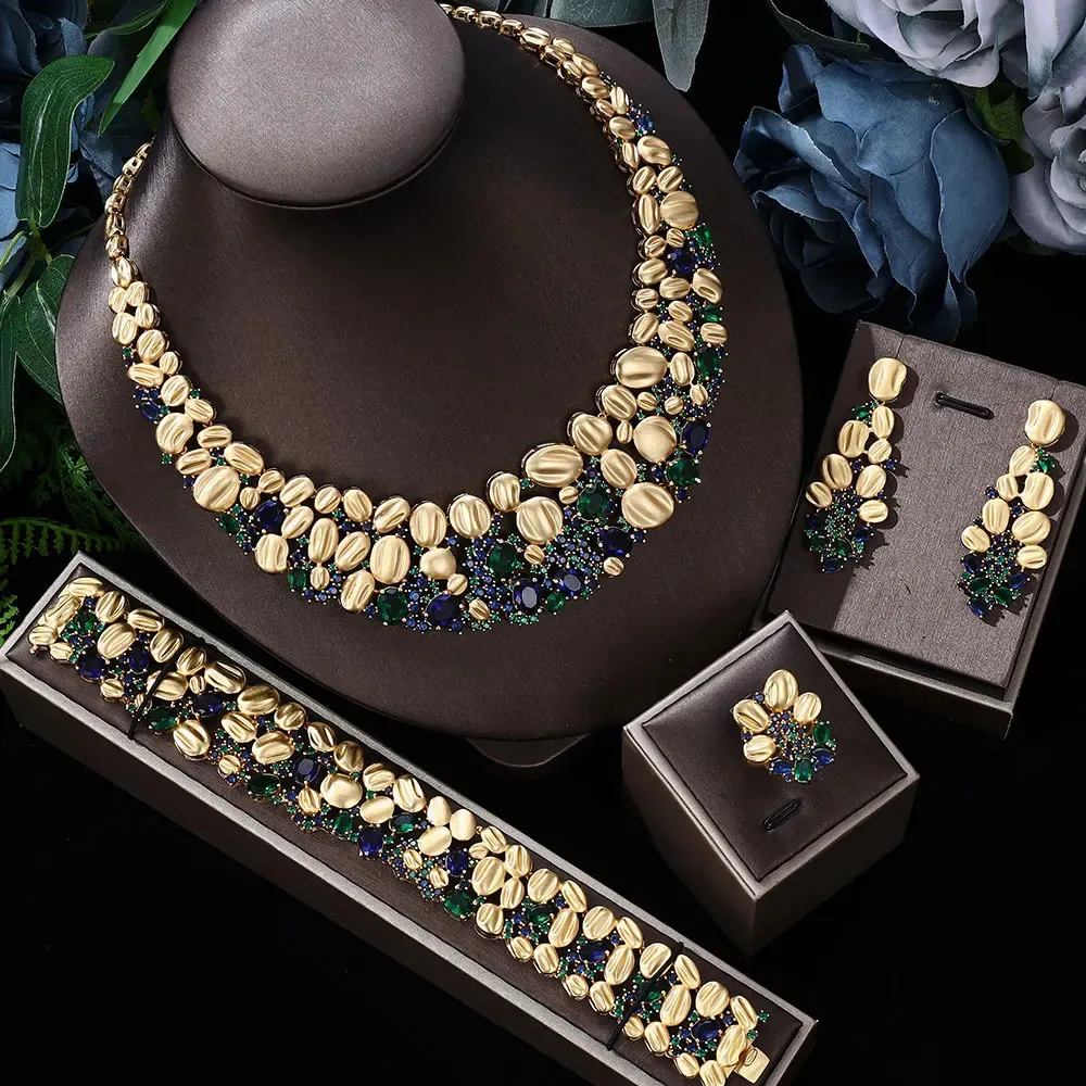 Zestawy biżuterii ślubnej Zestaw panny młodej Dubai kompletny do projektu akcesoriów imprezowych dla kobiet 231208