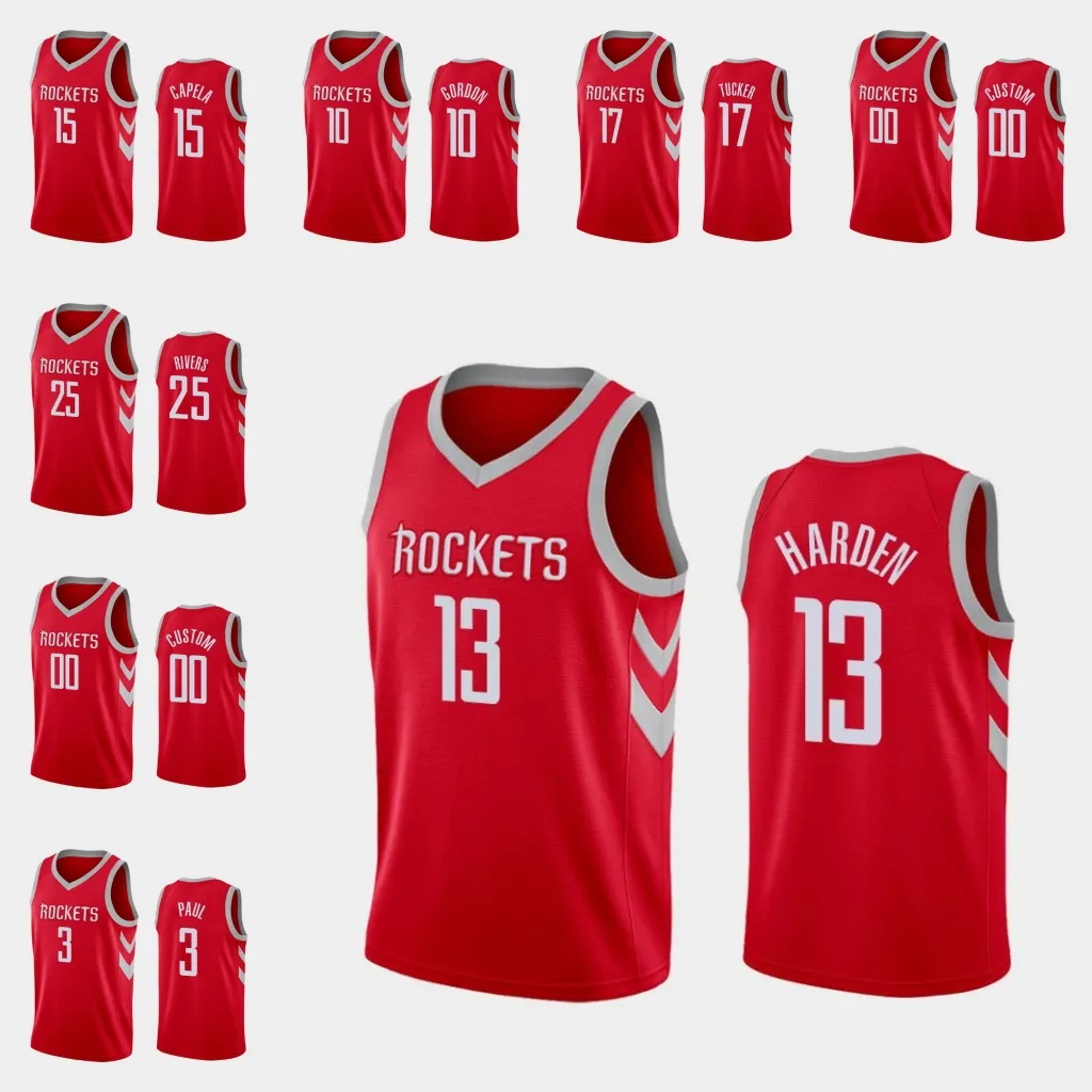 Men Houston''Rockets''James''harden Eric Gordon Clint Capela Austin Rivers P. J. Tucker Red Custom Icon Jersey