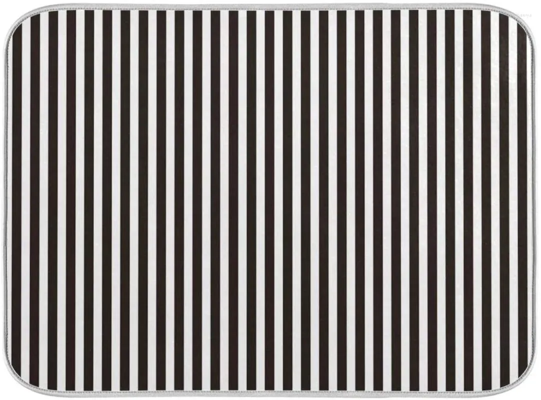 Table Mats Black Striped White Dish Drying Mat For Kitchen Absorbent Microfiber Pad 24" X 18"