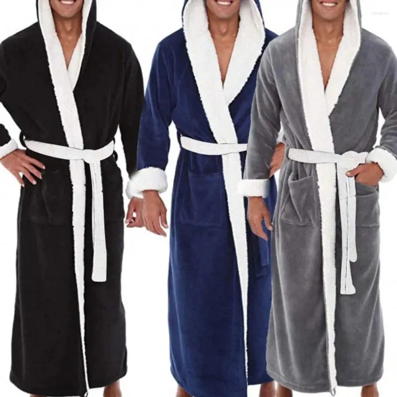 Men's Sleepwear Mens Bathrobe Man Long Sleeve Winter Warm Nightwear Casual Flannel Robe Plush Male Bath Nightgown