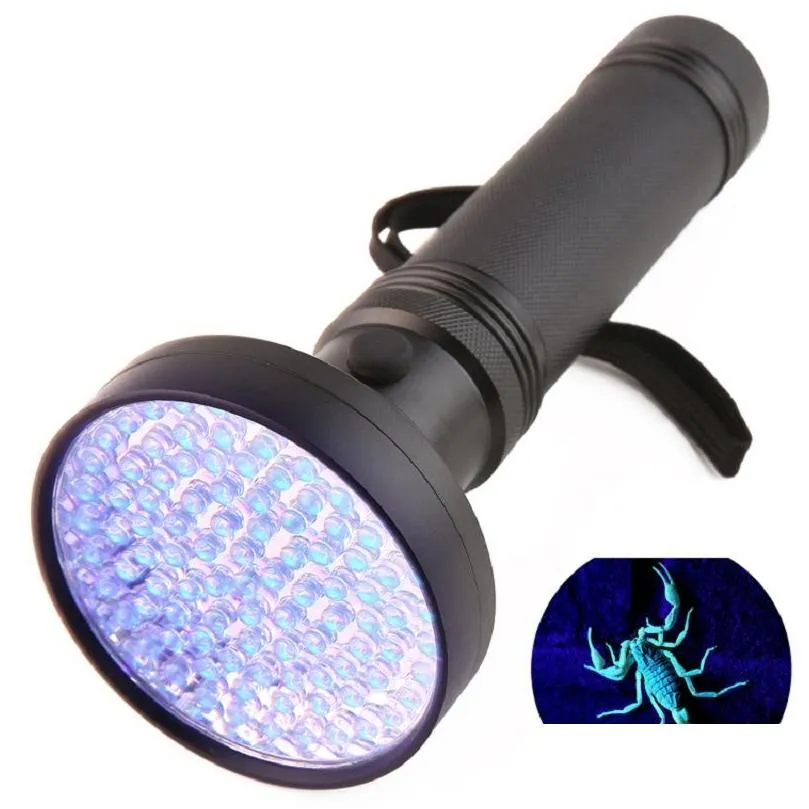 Lampes de poche Torches Haute Qualité Uv Lumière 100 LED Lampe De Poche Lampe Torche Sécurité Traviolet Détection Drop Livraison Sports Extérieur Cam Dhycr