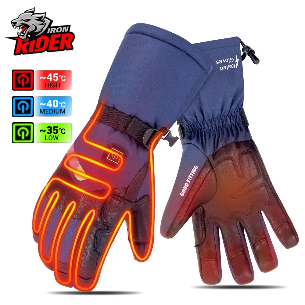 Gants à cinq doigts Gants de moto chauffants Gants de moto chauds d'hiver Guantes Gants chauffants de moto Gants thermiques chauffants rechargeables imperméables 231207