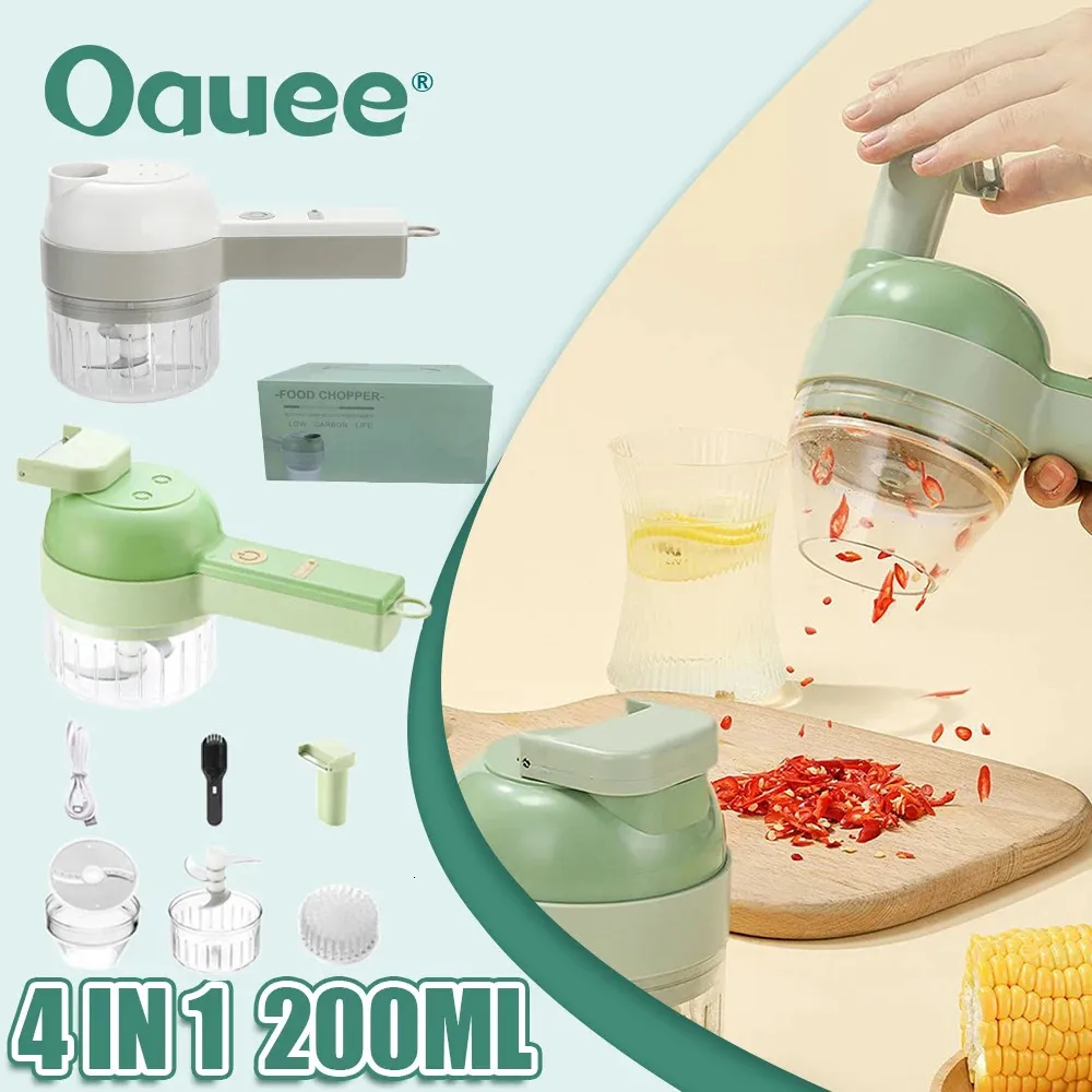 Fruit Vegetable Tools 4 In1 Multifunctional Electric Vegetable Cutter Slicer Garlic Mud Masher Cutting Pressing Mixer Garlic Chopper Food Slice 231207