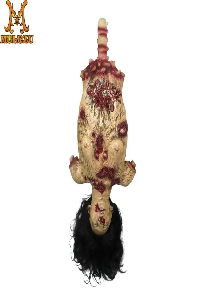Molezu Halloween hängande dekoration motbjudande kropp trasig arm torr kropp röd ansikte spökhus skrämmer människor rekvisita halvkropp y208479232