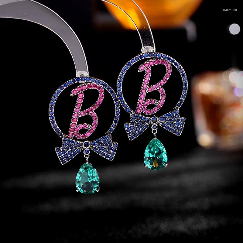Boucles d'oreilles pendantes Bilincolor Light Colorful Bowknot Drop Letter B pour cadeau ou fête