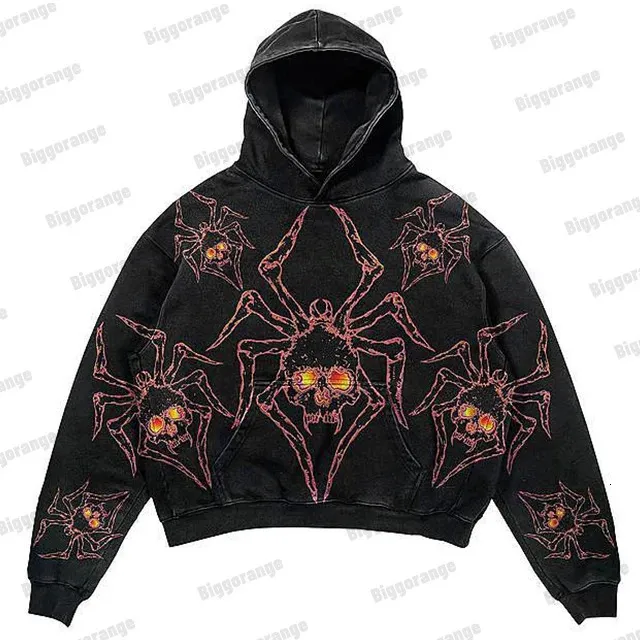 Women's Hoodies Sweatshirts spider Streetwear American star print Loose Zipper Hoodie Men's Y2K Retro Harajuku sweatshirt Trend oversized Clothes Gothic 231207