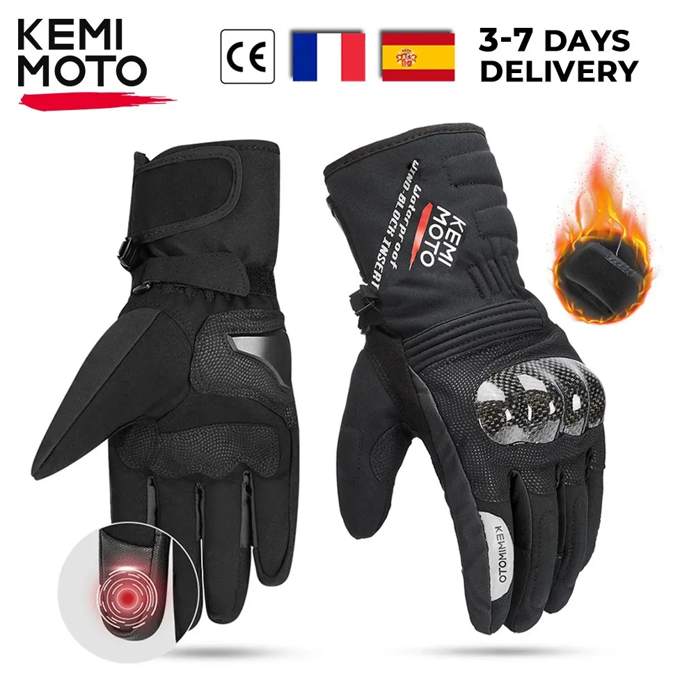 Beş Parmak Eldiven Kemimoto CE Motosiklet Eldivenleri Kış Su Geçirmez Sıcak Moto Guantes dokunmatik ekran motosiklet binicilik karbon fiber koruyucu 231207