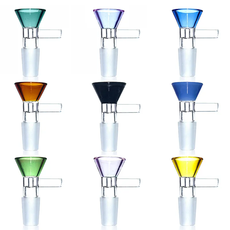 Tirez le bol bang en verre bol mâle mâle 14 mm poignée bol de couleur de couleur bol toll pip glip bol pièce de mât herbe avec poignée 14 mm bong bong mâle bol à glissière s'adapte aux articulations femelles