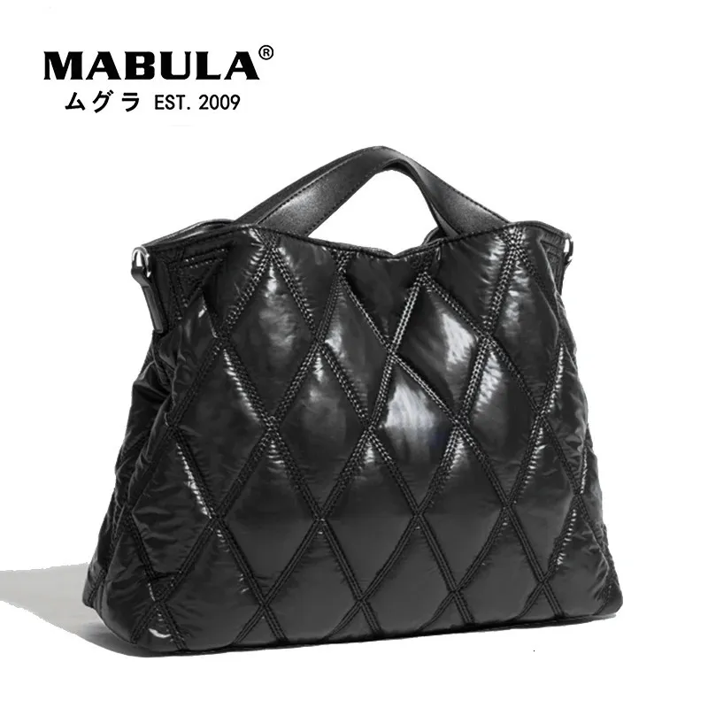 Sacos de noite MABULA Simples Elegante Mulheres Quilted Satchels Bolsas Nylon Feather Down Acolchoado Crossbody Bag Grande Travesseiro de Inverno Bolsas de Trabalho 231207