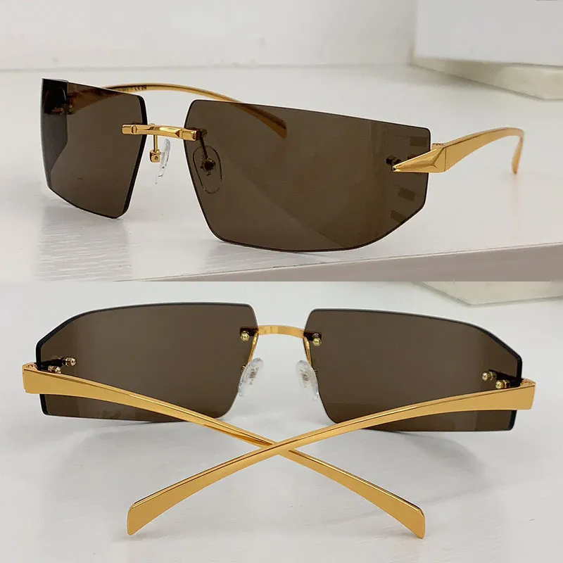 Gafas de sol de pasarela con montura de metal ultraligera de diseño, ligeramente curvada, lentes cuadradas sin marco de diseñador a la moda para hombres y mujeres PR161S deportivas para exteriores