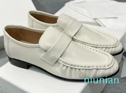 Damesschoenen Zachte loafers Amandeltenen Vintage echt leer Comfortabele rijmode