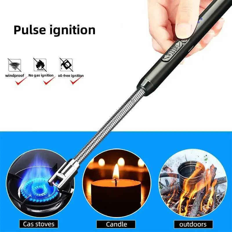 Metal Windproof Plasma USB Pulse Single Arc Lighter With 360 ° Rotation Portable Kitchen No Gas Stove Candle