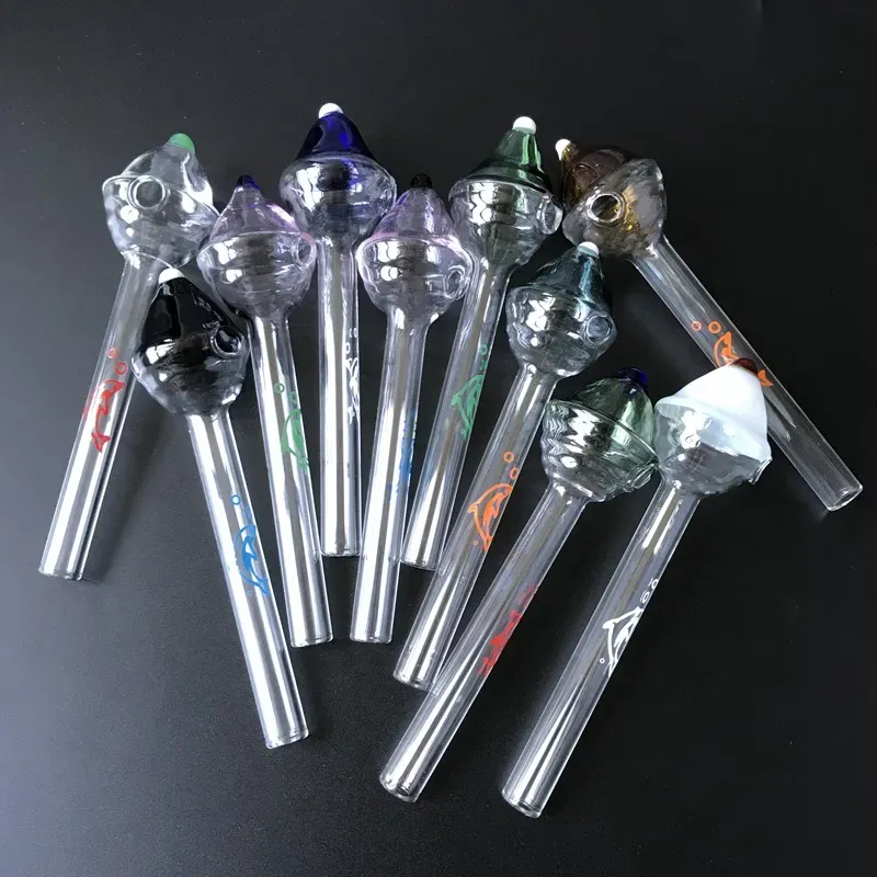 New Design Santa Hat Glass Pipes Mini Glass Pyrex Oil Burner Pipe  Pattern Smoking Hand Pipe Small Oil Burner Pipe SW43