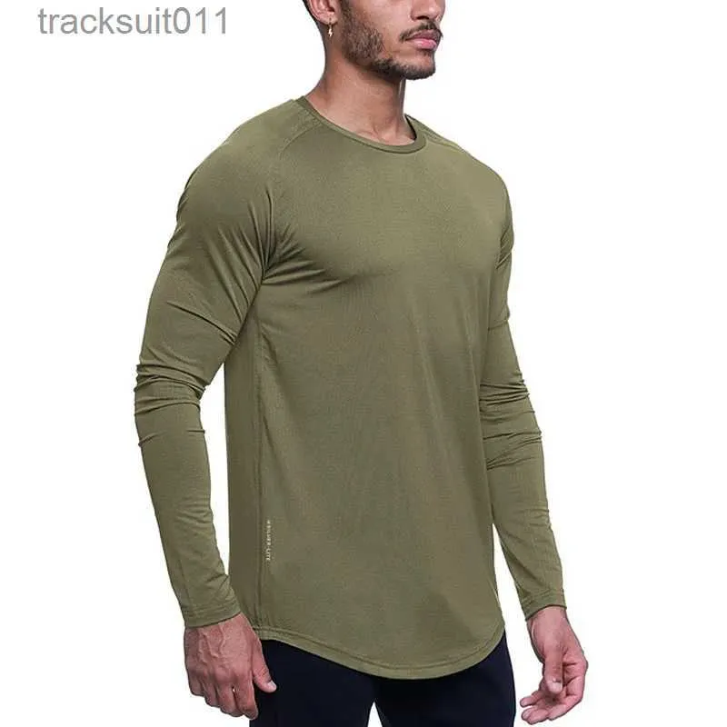 Erkek Tişörtler Erkekler Vücut Geliştirme Spor T-Shirt Hızlı Kuru Koşu Gömlek Uzun SLE Sıkıştırma Sıradan En İyi Spor Single Singlets Fitness Sweatshirt L231208