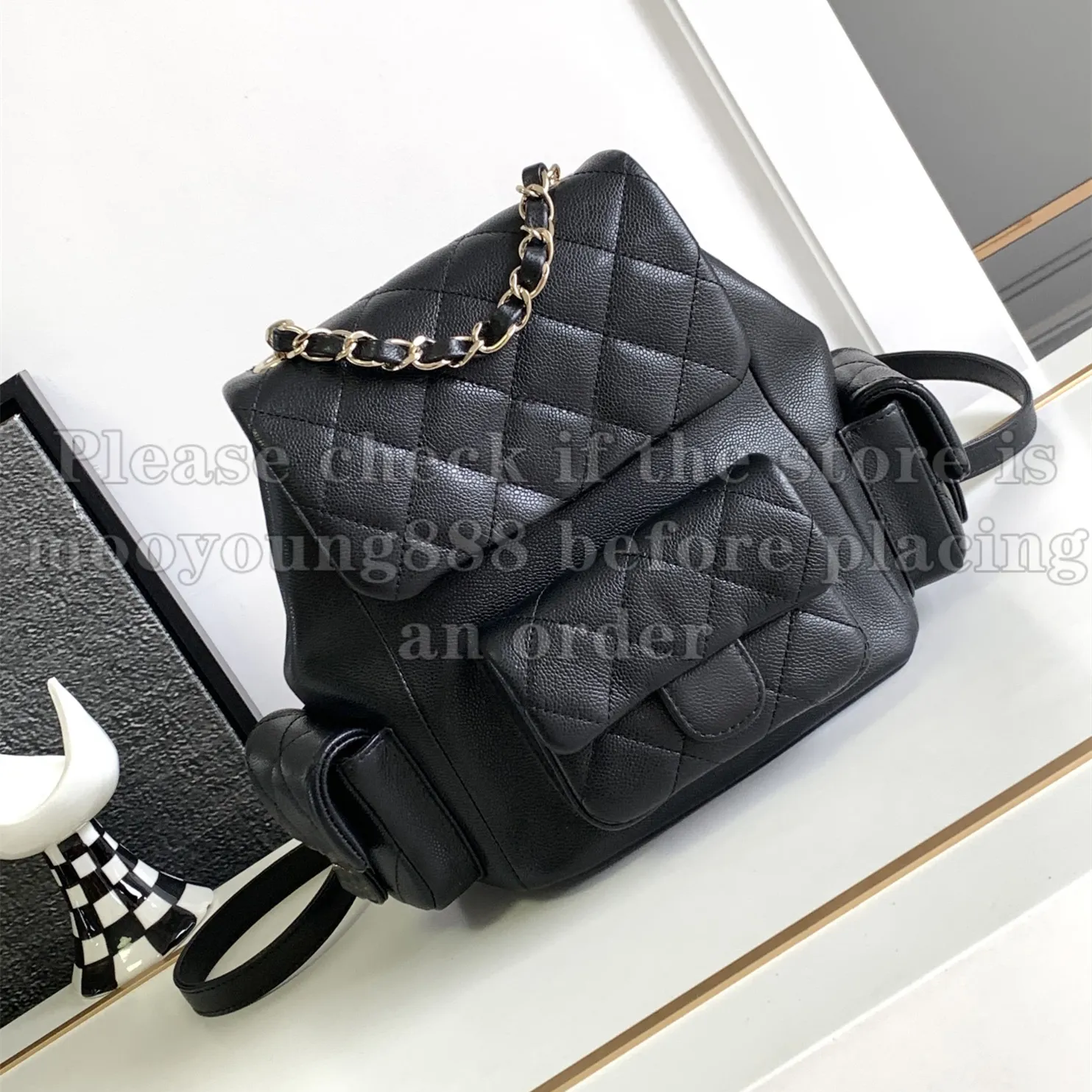 12A Upgrade Mirror Designer di qualità Piccolo zaino da serbatoio Duma Borsa da donna trapuntata in vera pelle Borsa a tracolla con catena a doppia spalla in caviale nero