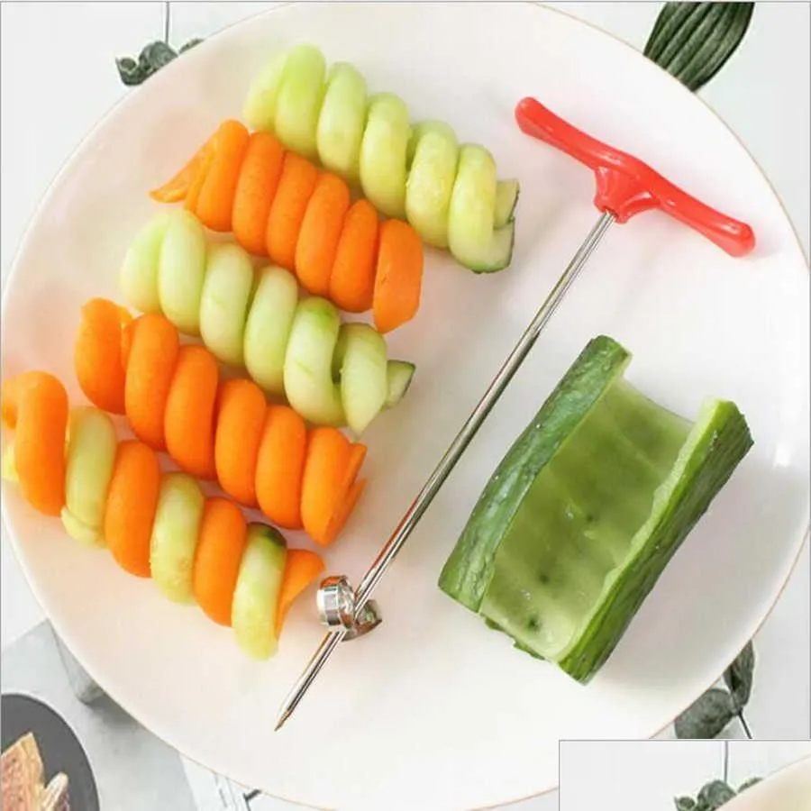 Storage Baskets Vegetables Spiral Knife Potato Carrot Cucumber Salad Chopper Easy Screw Slicer Cutter Spiralizer Kitchen Tools Drop De Otn58