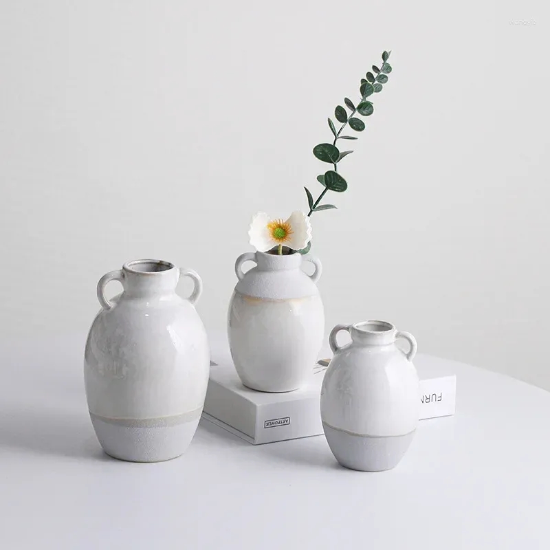 Vases pur fait à la main européen Simple Simulation fleur sèche hydroponique céramique Vase maison porche articles décoration artisanat