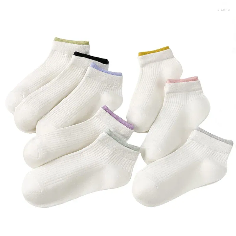 Damensocken, doppellagig, kurz, für Frühling und Herbst, koreanische Farbe, passend, gerippte weiße Baumwolle