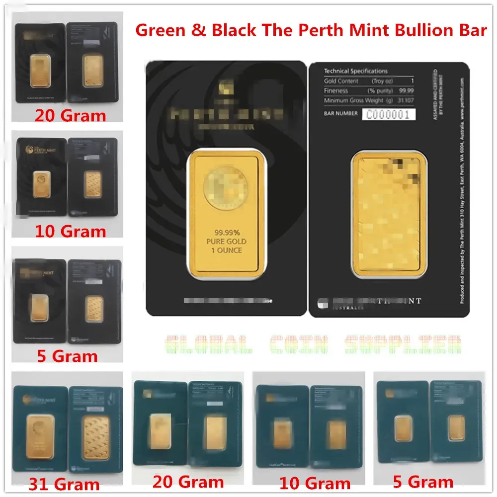 5/10/20/50グラムPertmint Bullion Bar Australia Bar Green Black Blister Qualityビジネスギフトホームデコレーションメタルクラフト
