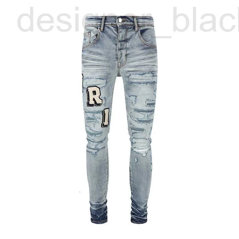 Jeans pour hommes jeans de marque à la mode JB lavage à l'eau Slim Fit petit trou de pied Patch lettre brodée décontracté polyvalent Denim TYRG