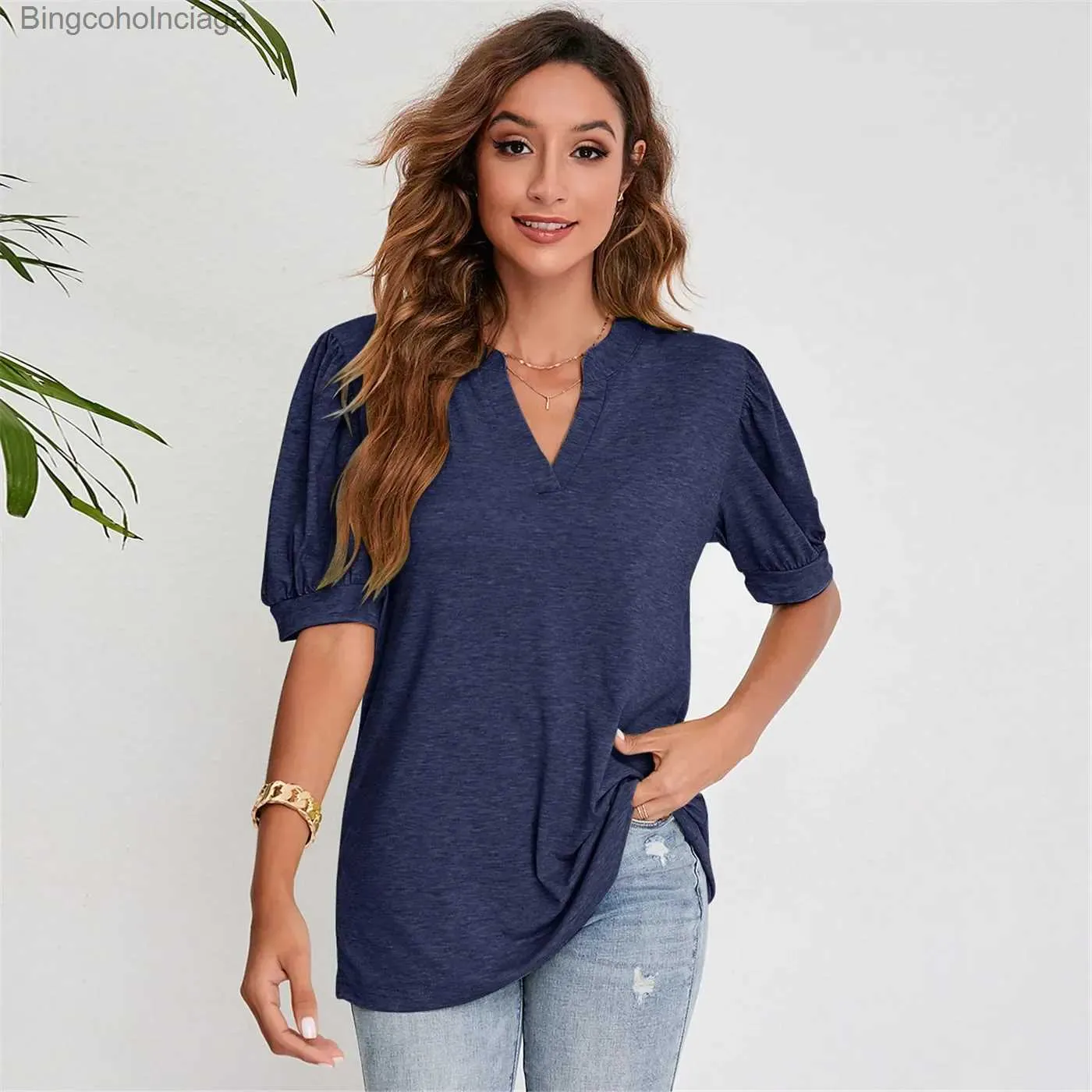 Women's T-Shirt Woman Clothing T-shirt Women's Tops Tees Cute Blouse T Shirt Short Puff Sle Black Blue Green White Grey Clothes for WomenL231208