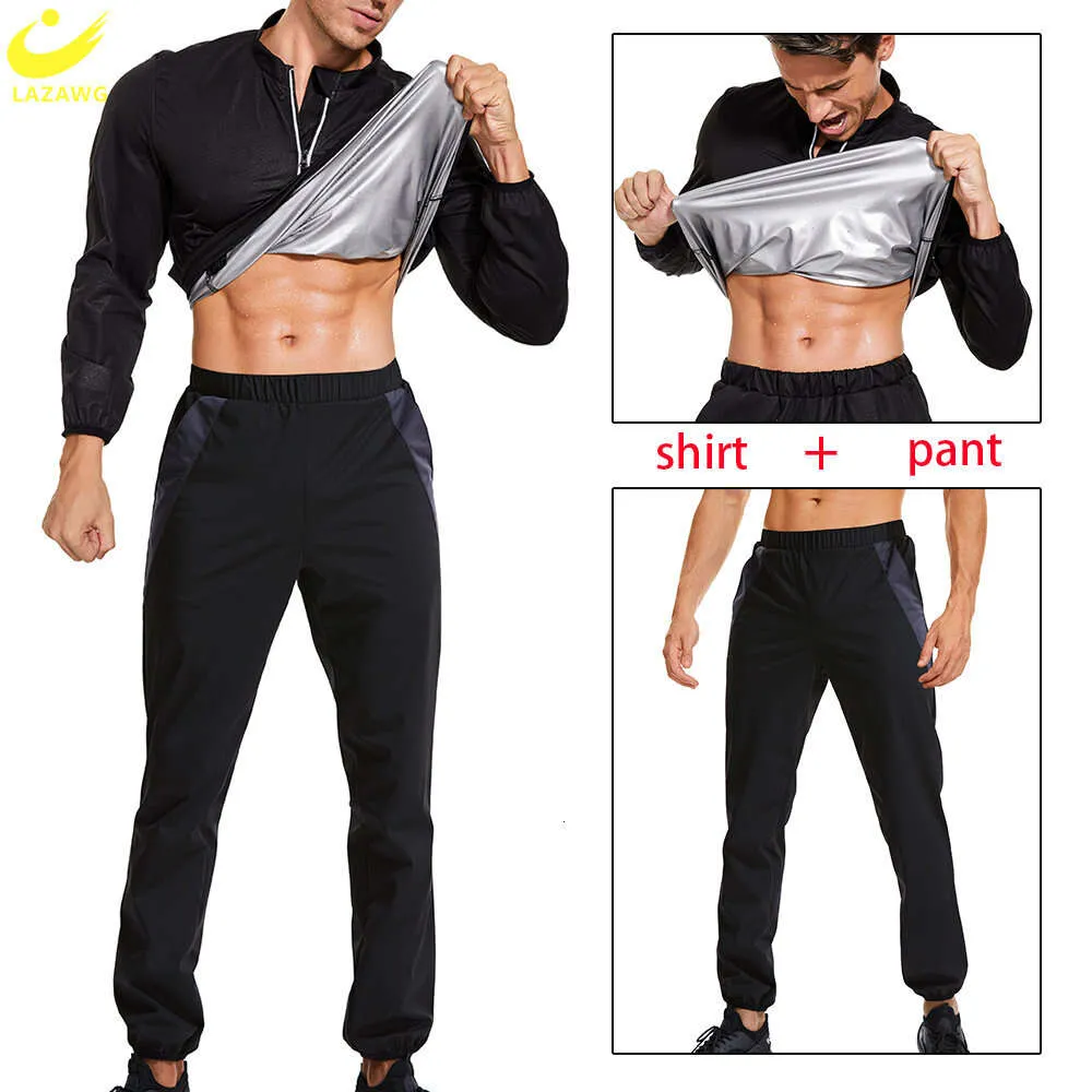 Bastu kostym för män Svett set byxor viktminskning leggings jacka träning sylt toppbyxor fett brännare kropp shaper gym