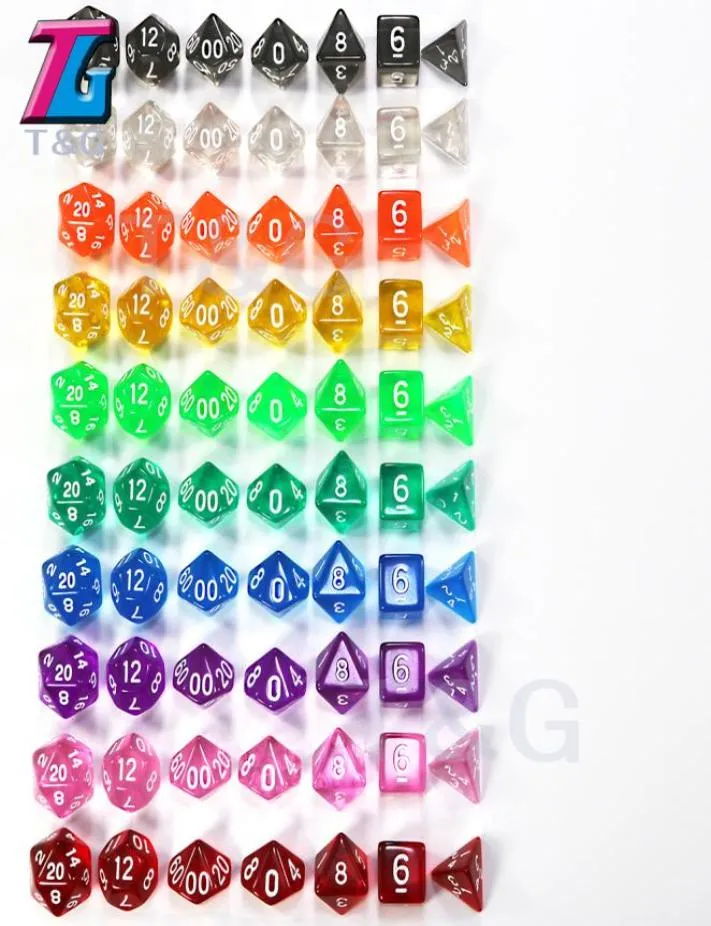 Wholes 7PClot Transparent Crystal Dice Set D46810101220 för brädspel RPG DD6735862