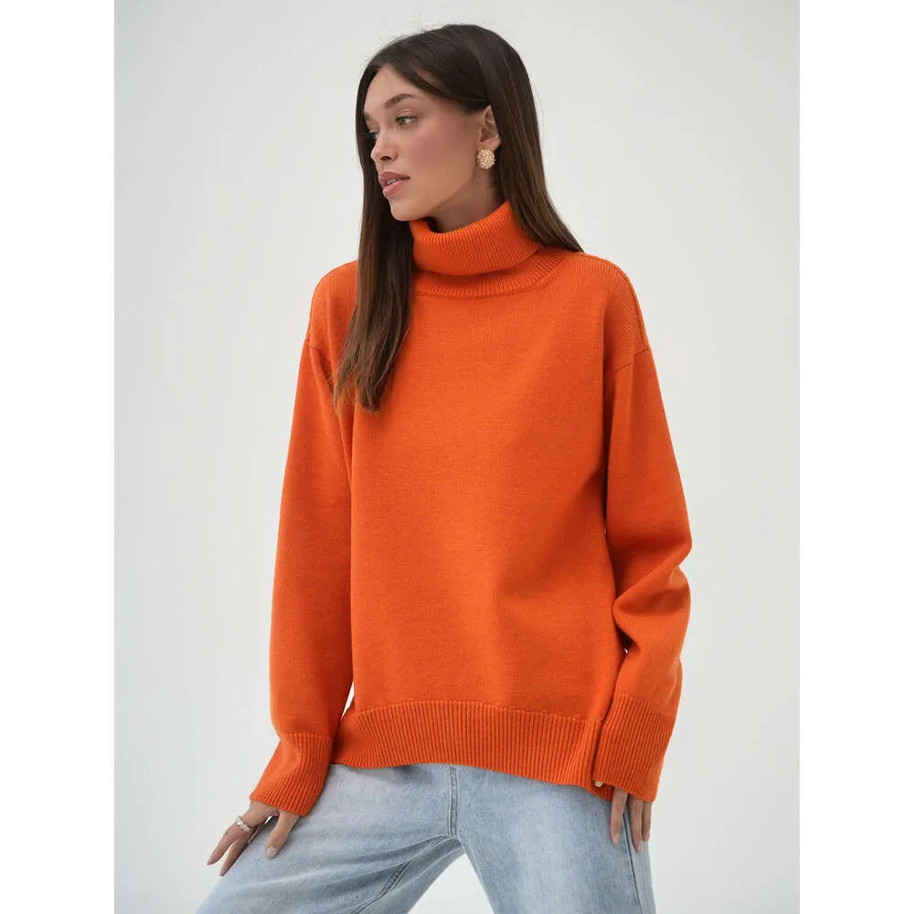 Pull en cachemire col haut pour femme, ample, classique, polyvalent, couleur unie, automne/hiver, 789