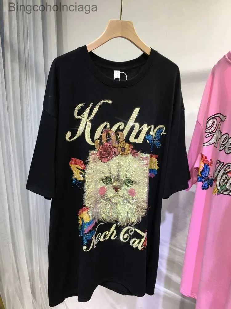 Kvinnors t-shirt 4xl plus size rhin katt mode kvinnor blusar 2022 elegant sommar kort sle stor storlek lyx t-shirts för kvinnor model231212