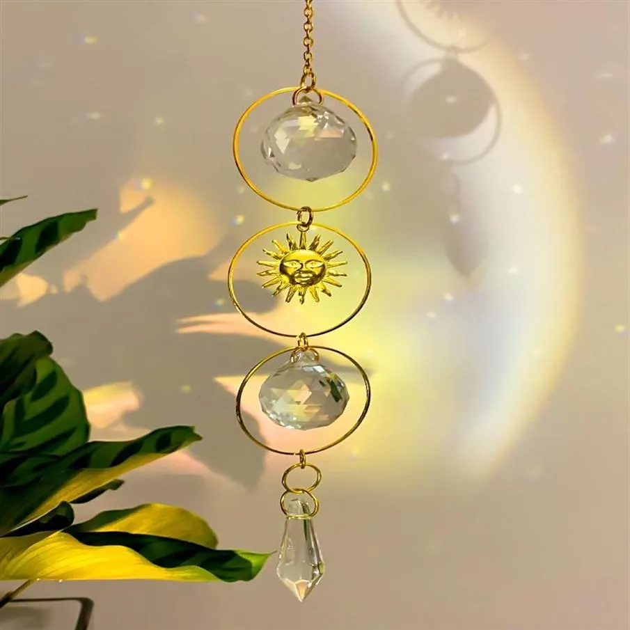 Portachiavi Luna celeste Acchiappasole Cristallo Arcobaleno Maker Finestra Fai da te Casa Boho Parete della stanza Decorazione auto Lampadario Prismi Witchy Catch243v