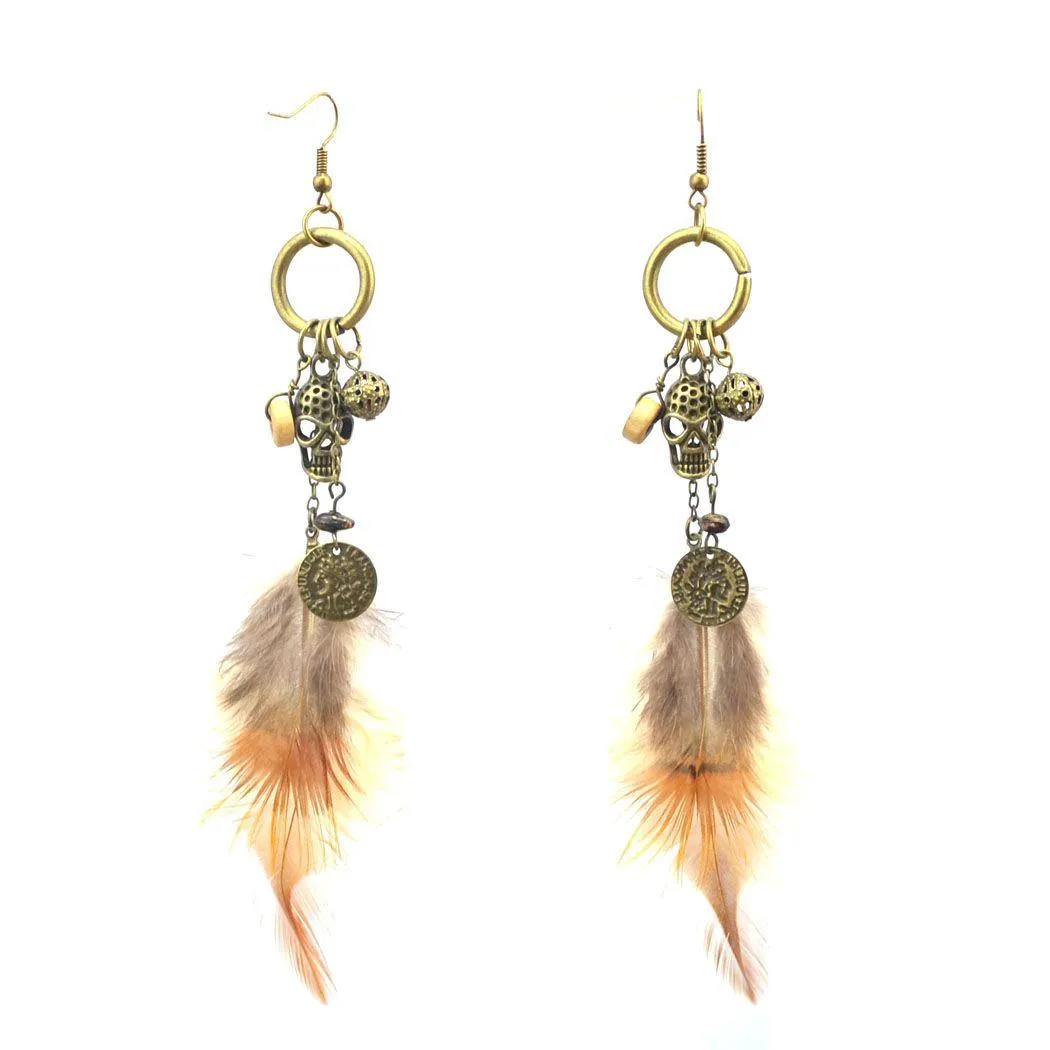 Charm 3 Styles Women Bronze Alloy Brown Feather Drop Leaves Skl Leaf Beads Long Dangle Earrings Bohemian Jewelry Delivery Dhdg9