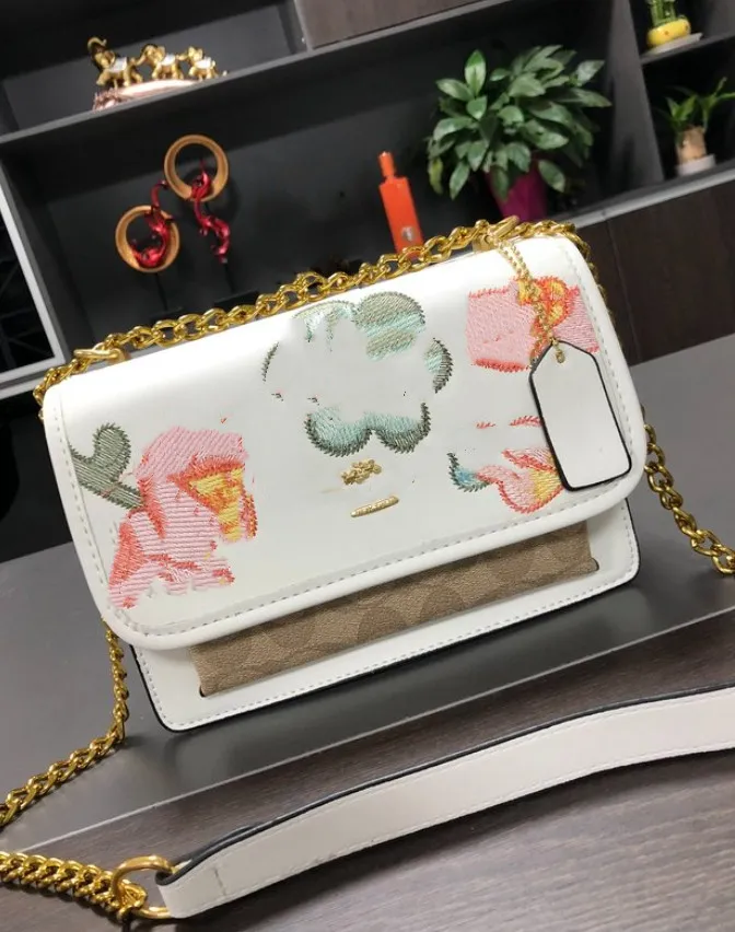 Fashion Lychee Pattern Printed Chain Bag Flower Embroidery File Holder Small Square Bags