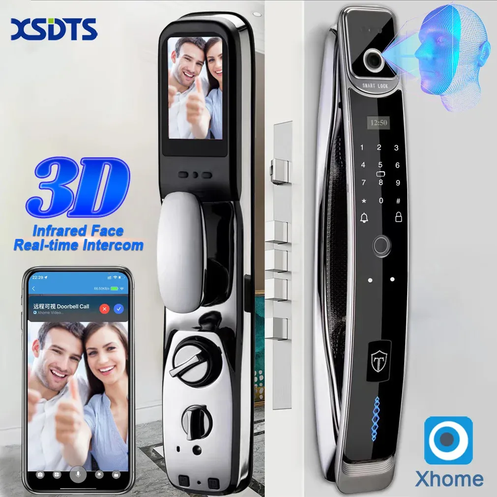 SMART LOCK 3D Face Realtid Intercom Smart Door Lock Security Face Camera Intelligent FingerPrint Lösenord Biometrisk elektronisk nyckel Unlock 231207