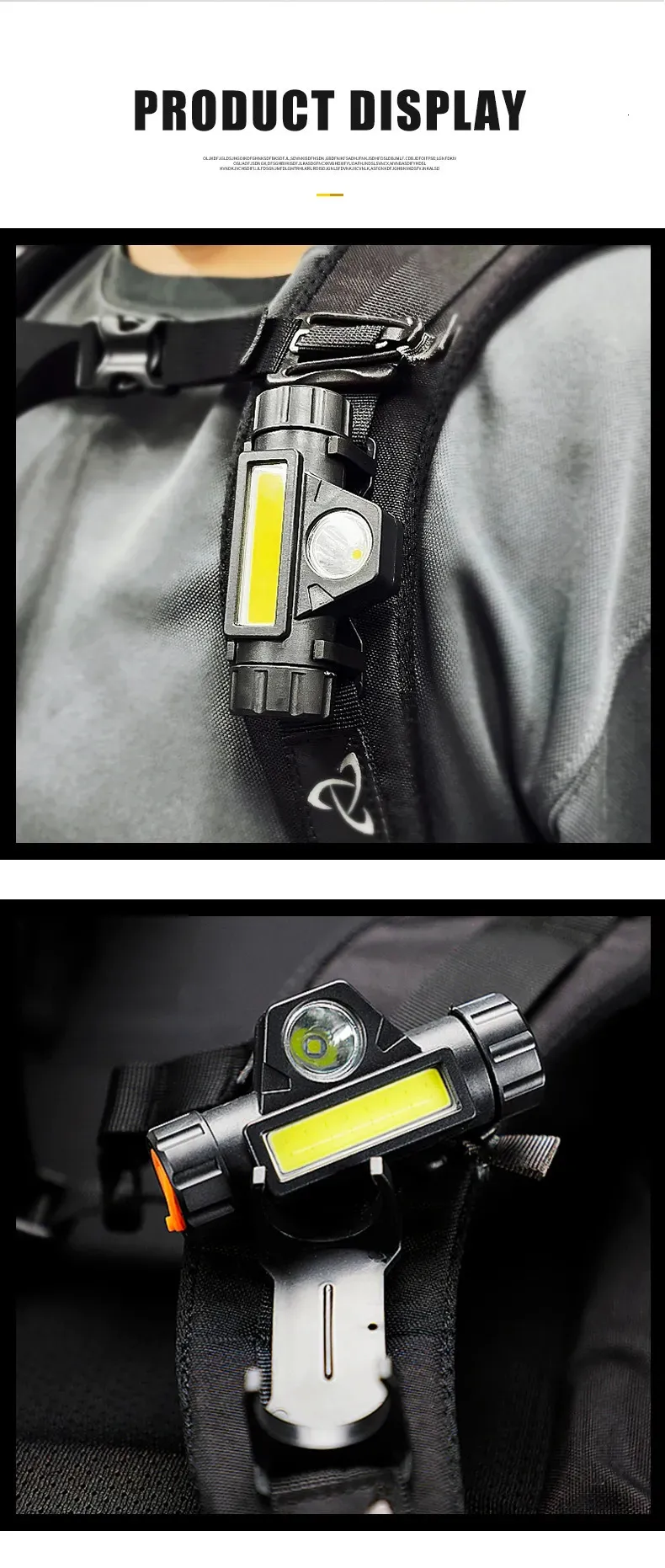 Portable Mini LED Flashlight Cords Slings Webbing Clip USB Rechargeable ...