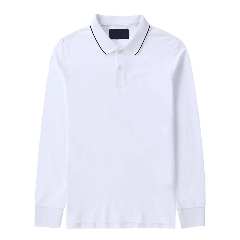 Polo pour hommes manches longues pull extensible décontracté col en coton hauts T-Shirts blanc taille S-XXL