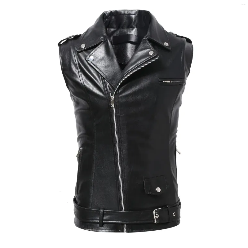 Men's Winter Vest Black PU Leather Waistcoat, Thickened Warm Sleeveless  Jacket, Turn-Down Collar, Stylish Male Clothing 3XL