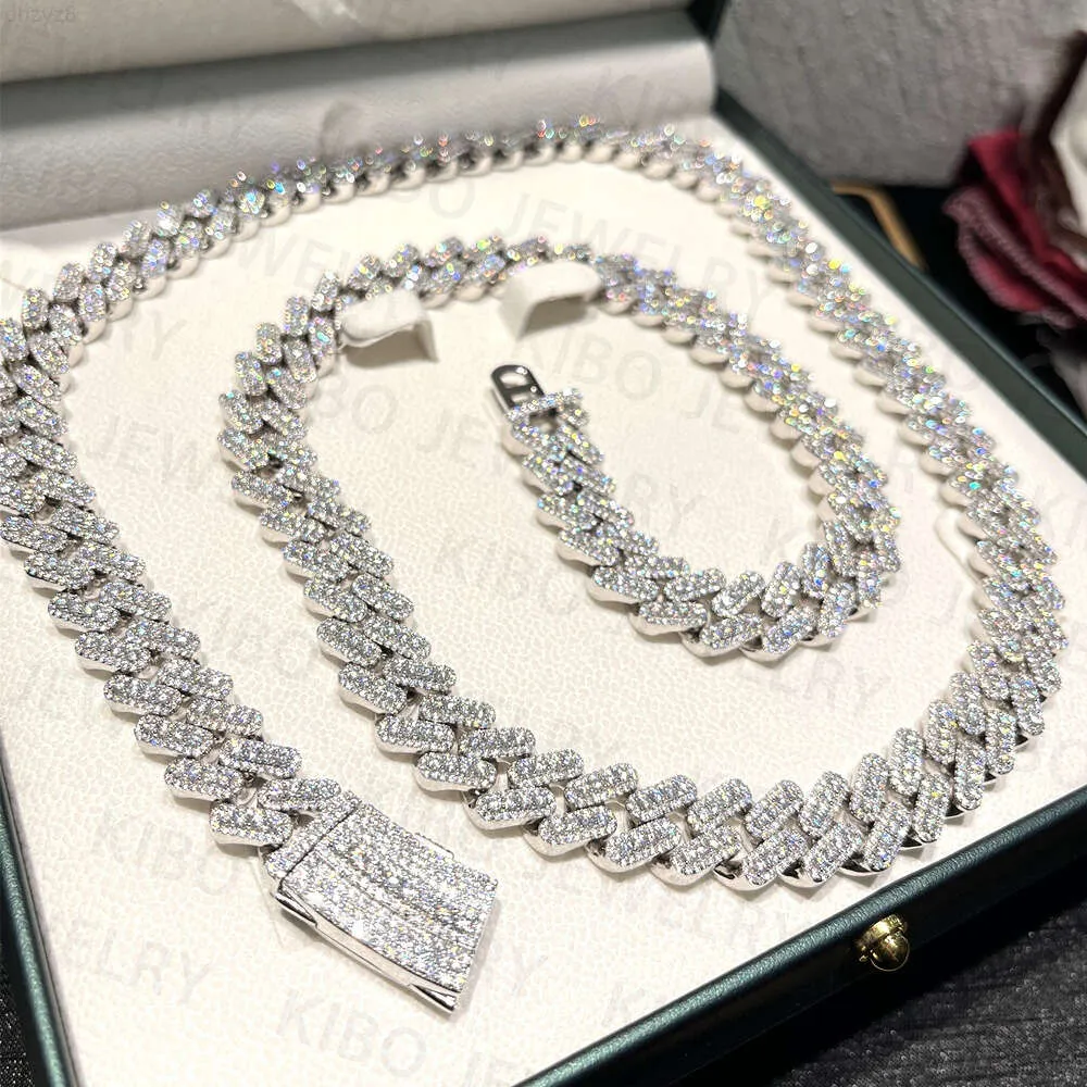 Gra Hip Hop Custom Chain 15mm 925 Sterling Silver Iced Out Moissanite Cuban Link Chain