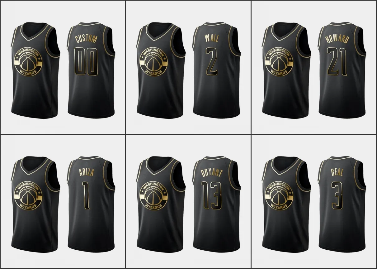 Washington''Wizards''Men Bradley Beal Rui Hachimura Trevor Ariza Maglia nera personalizzata Golden Edition