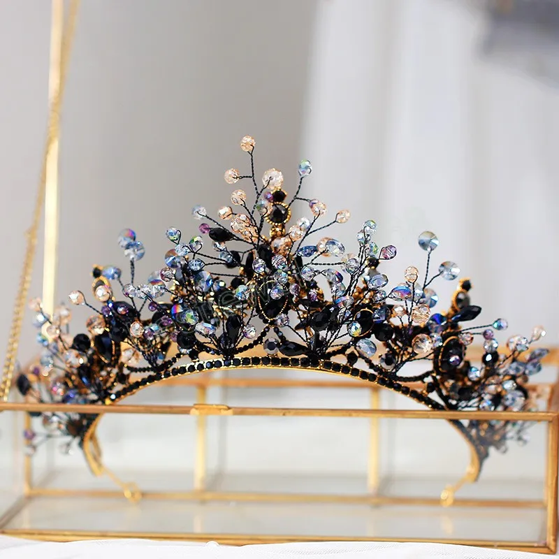 Black Crystal Bridal Tiaras Cubic Zircon Crown Rhinestone Pageant Diadem Headpieces Wedding Hair Accessories