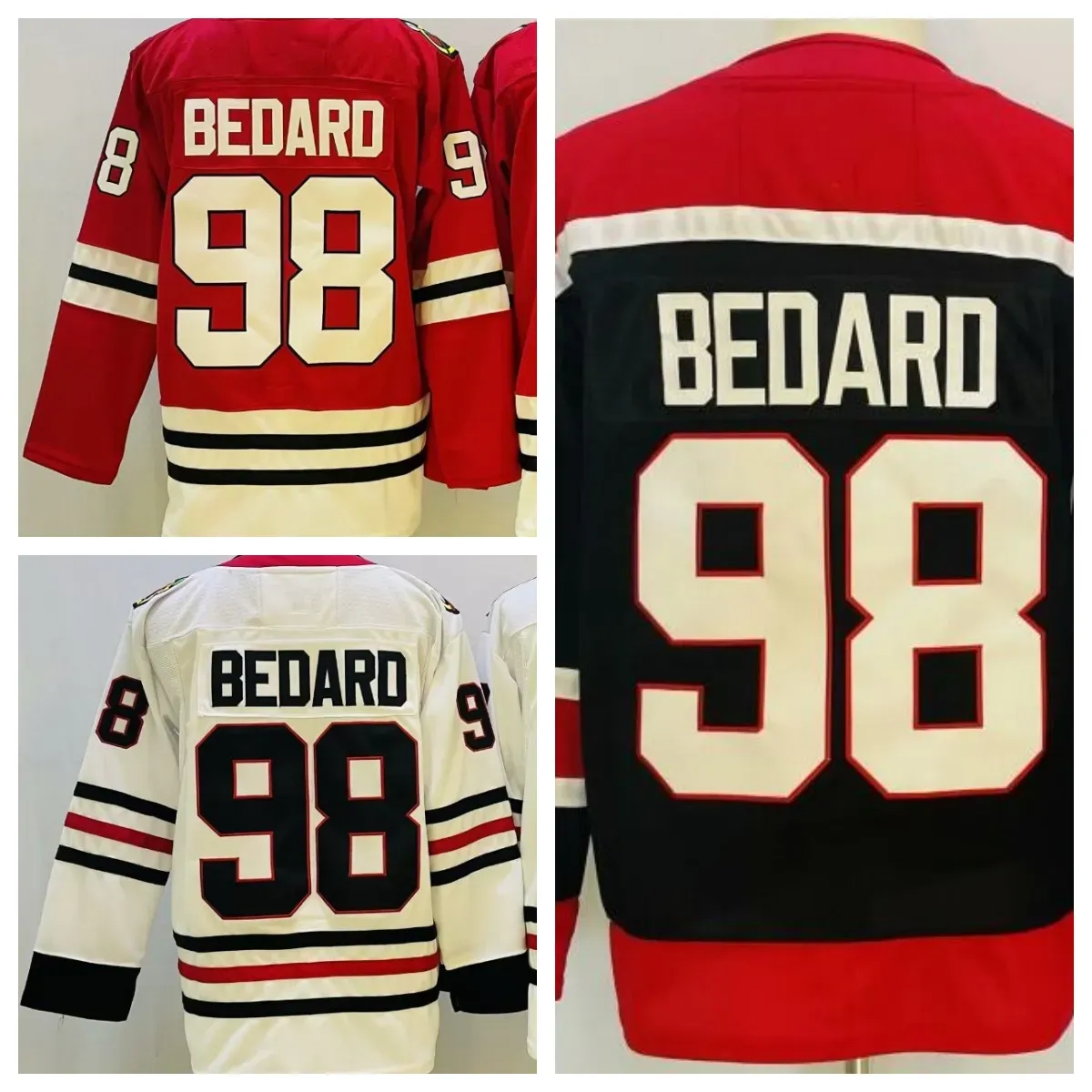 Трикотажные изделия для хоккея Conner Bedard 98, черный, красный, белый цвет, S-Xxxl, сшитый мужской трикотаж
