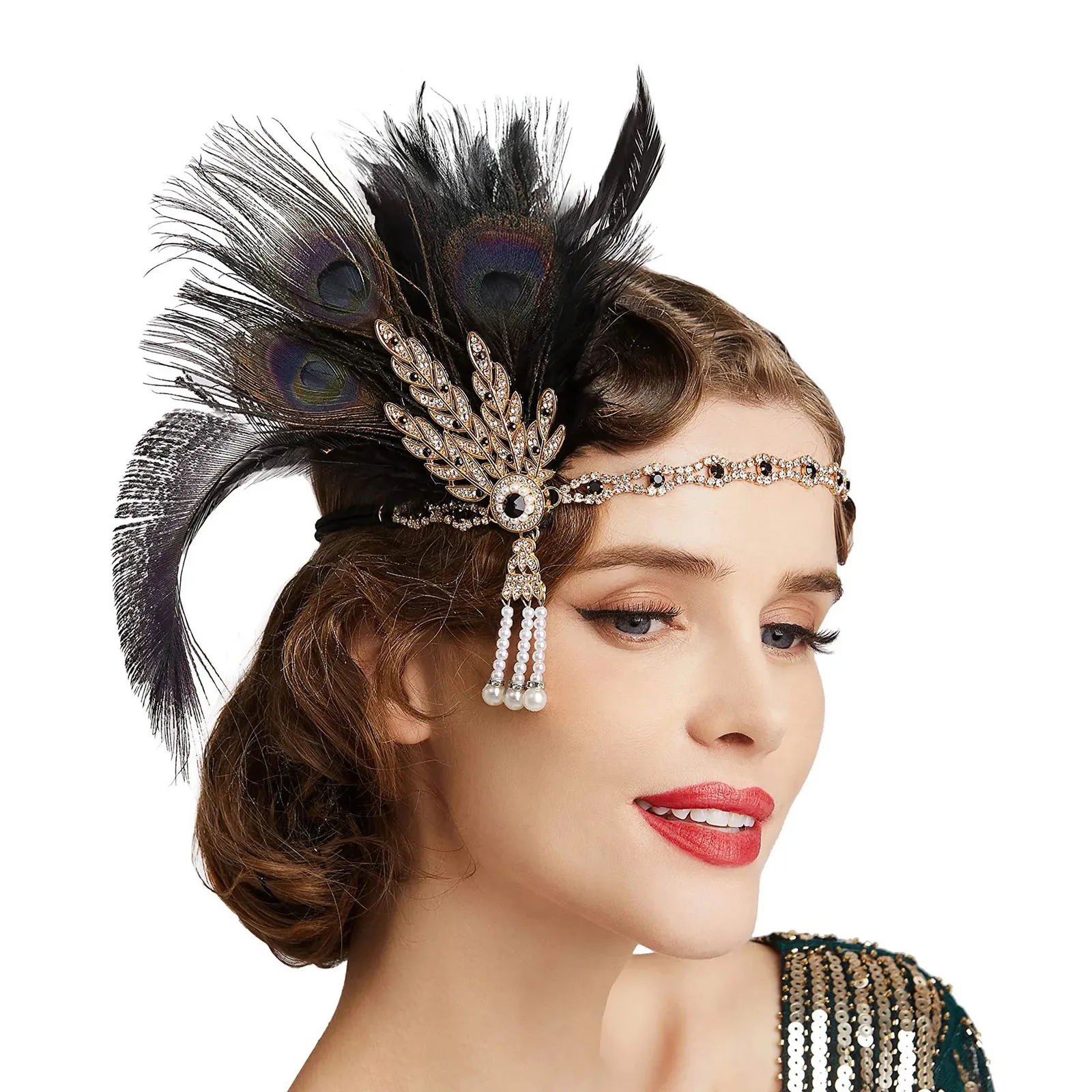 1920er Jahre Flapper Stirnband – Schwarz, Mit Feder, Für Gatsby Party, 20er Jahre Kostüm
