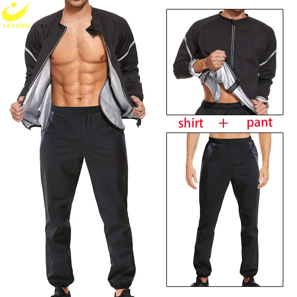 Tuta da sauna per uomo Set di felpa Pantaloni dimagranti a maniche lunghe Top Giacca per dimagrire Allenamento Fiess Leggings Bruciatore di grasso Palestra