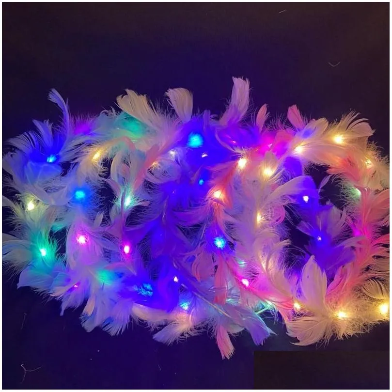 Dekoracja imprezowa Dekoracja 10pcs LED LED świetliste pióra Wreath Opaska do włosów Garlands Girls Up Hair Wedding Druhna Dhvfl