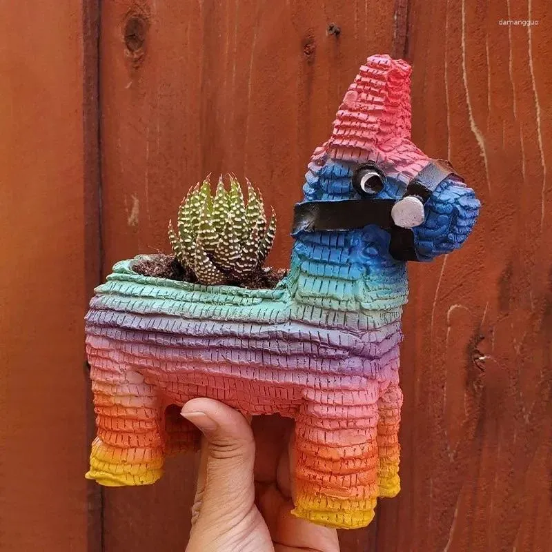 Jarrones coloridos piñata maceta tema mexicano Animal forma de caballo jarrón resina suculenta contenedor Oficina jardín decoración macetero