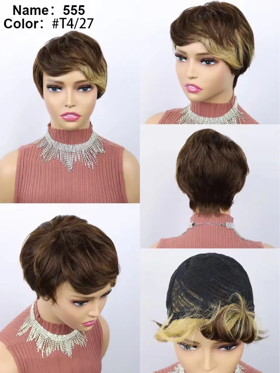 Ombre Pixie Cut Wig - Short Straight Human Hair Wig with  display picture 3