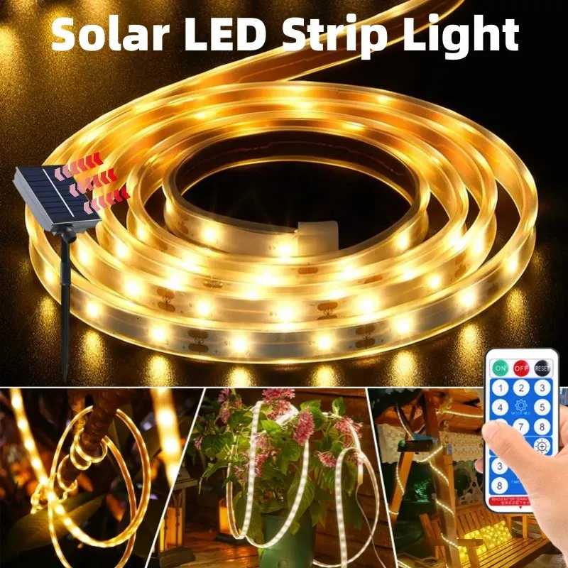 Other Event Party Supplies 1-10M Solar LED Outdoor Strip Light With Remote Control Waterproof RGB String Light Street Garden Fence Decor Flexible Tube Lamp 231207