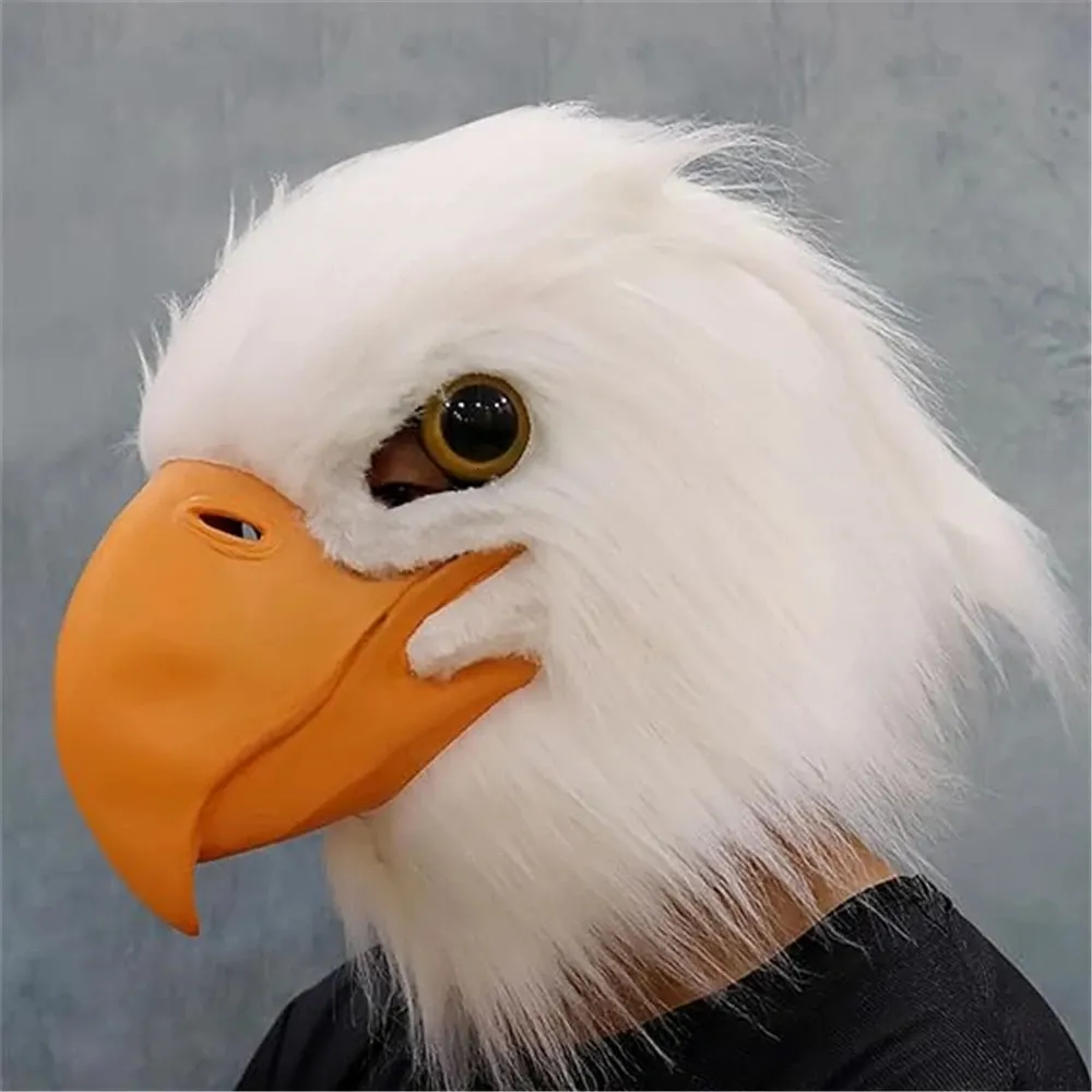 Party Masks Halloween Funny White Hawk Head Mask Novelty Adult Latex Plush Eagle Face for Cosplay Animal Props 231207