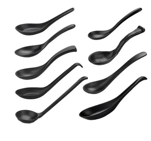 Soup Spoon Black Matte Ladle Spoon Plastic Japanese Style Melamine Tableware AntiFall Tortoise Shell Shaped Spoons ZZ